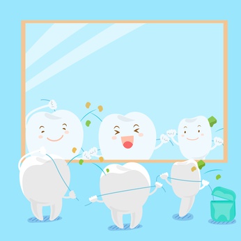 cute cartoon tooth clean body with mirror